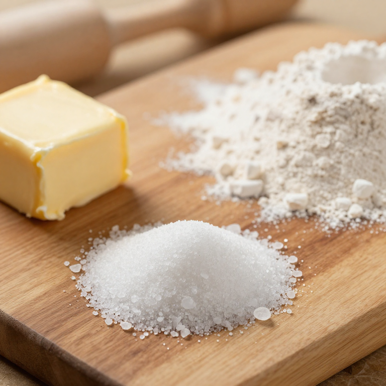 Salt crystals with baking ingredients