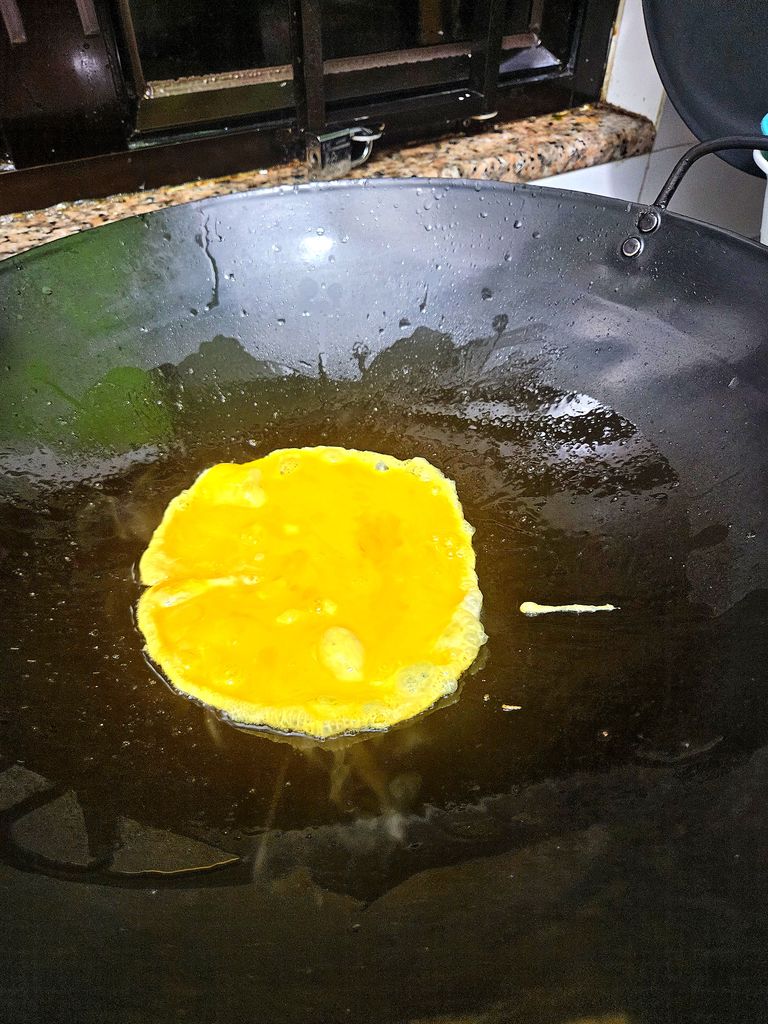 Add the beated eggs