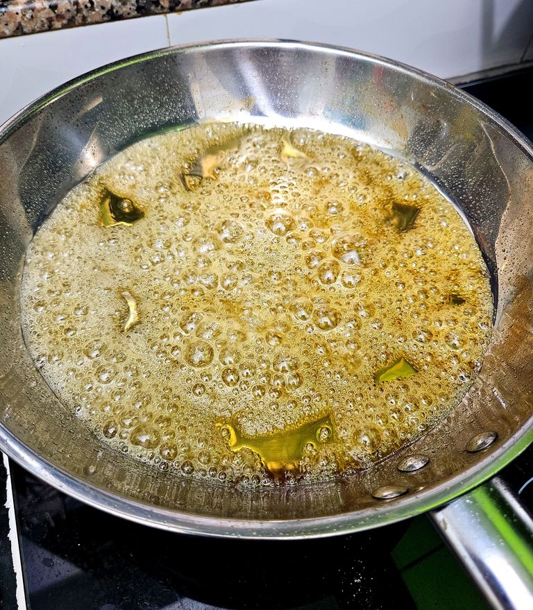 Sugar melting and bubbling