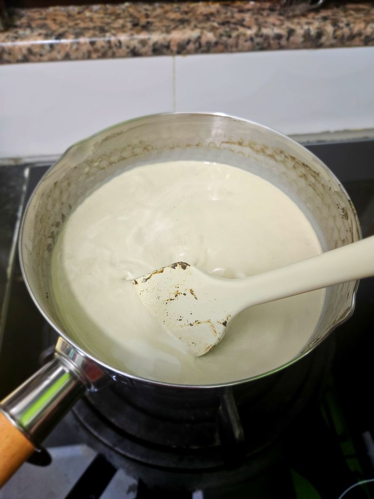 Mix in hojicha powder
