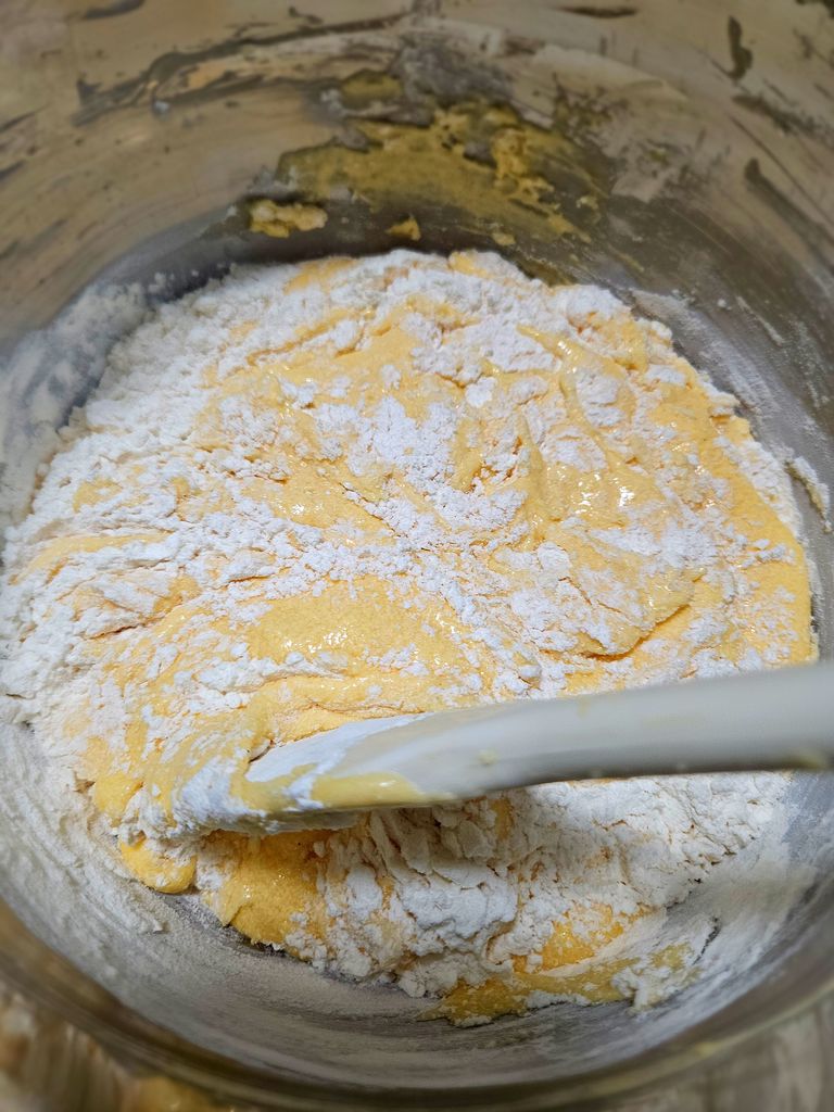 Gently mixing the batter