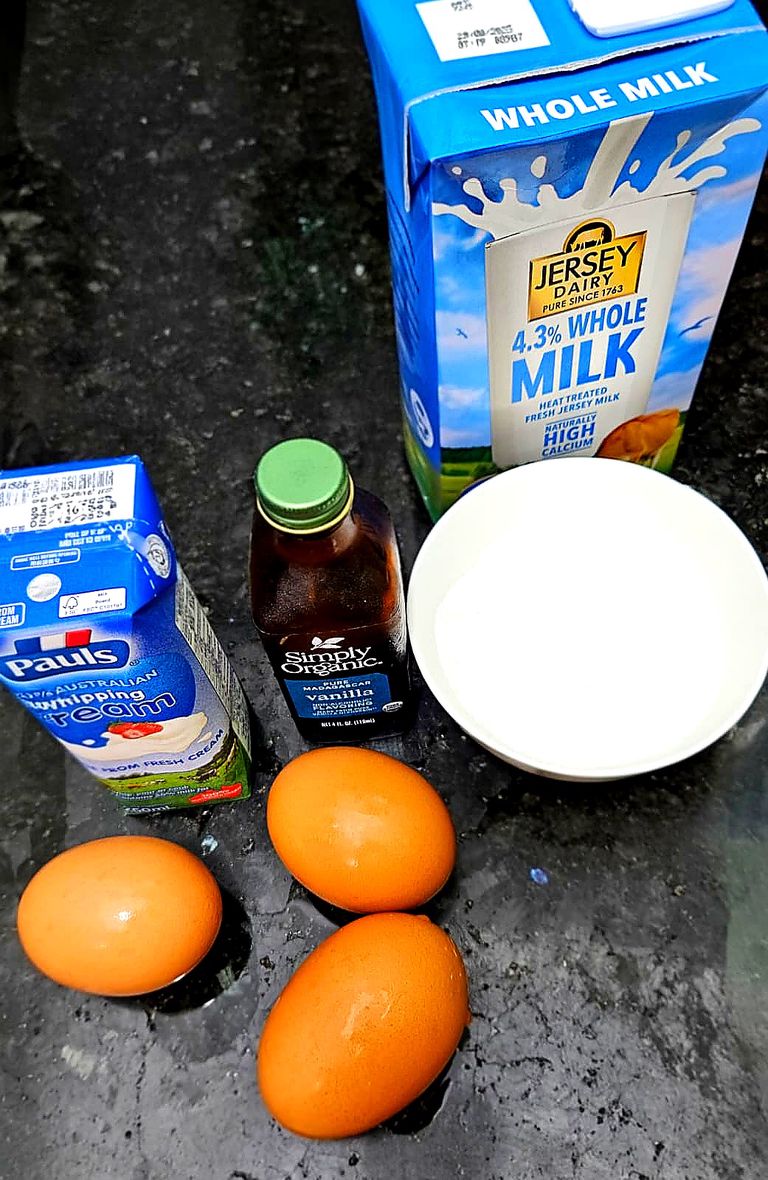 No-Churn Zero Sugar Vanilla Ice Cream ingredients laid out